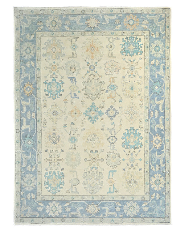Muted Beige Oushak Turkish Hand Knotted Oriental 9x12 Wool Area Rug